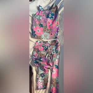 Athletic Works Kids Floral Matching Set - Pink and Brown